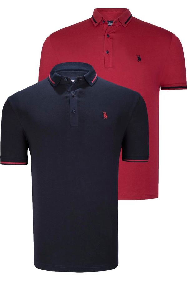 dewberry DOUBLE SET T8586 DEWBERRY MEN'S T-SHIRT-BURGUNDY-NAVY BLUE