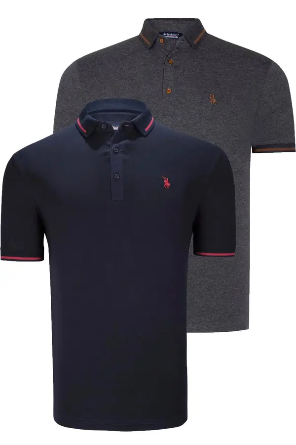 dewberry DOUBLE SET T8586 DEWBERRY MEN'S T-SHIRT-NAVY - ANTHRACITE