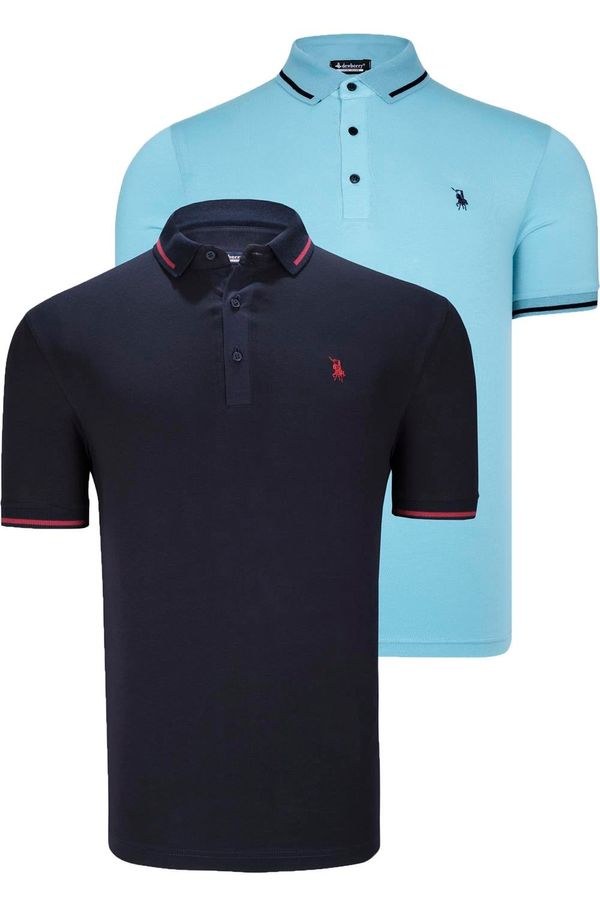 dewberry DOUBLE SET T8586 DEWBERRY MEN'S T-SHIRT-NAVY-CYAN