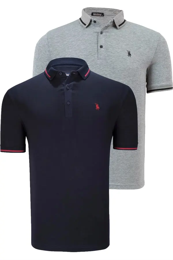 dewberry DOUBLE SET T8586 DEWBERRY MEN'S T-SHIRT-NAVY - GREY