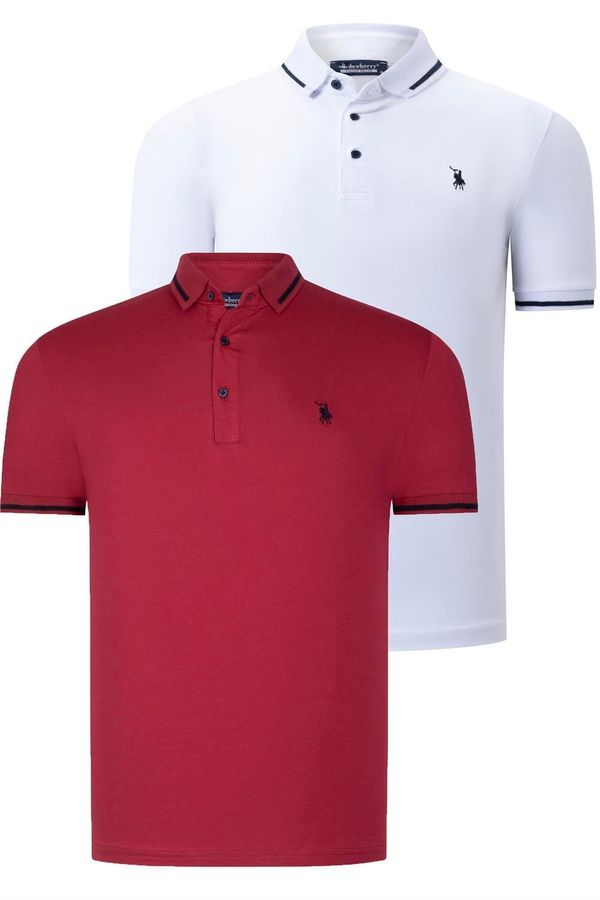 dewberry DOUBLE SET T8586 DEWBERRY MEN'S T-SHIRT-WHITE-BURGUNDY