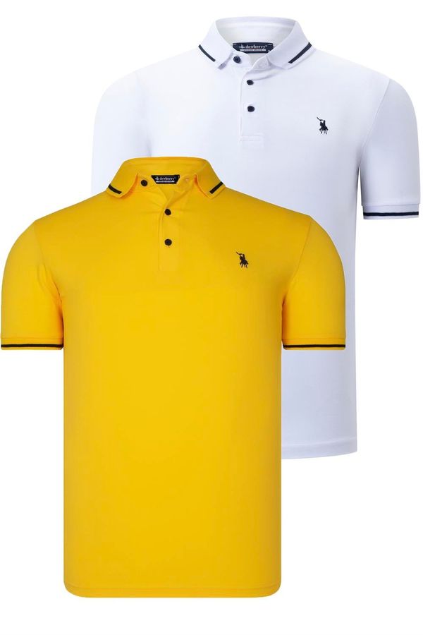 dewberry DOUBLE SET T8586 DEWBERRY MEN'S T-SHIRT-WHITE-YELLOW