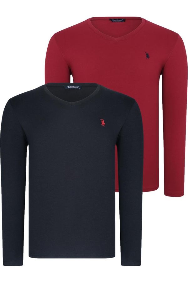 dewberry DOUBLE SET T8587 DEWBERRY V-NECK MEN'S SWEATSHIRT-BLACK-BURGUNDY