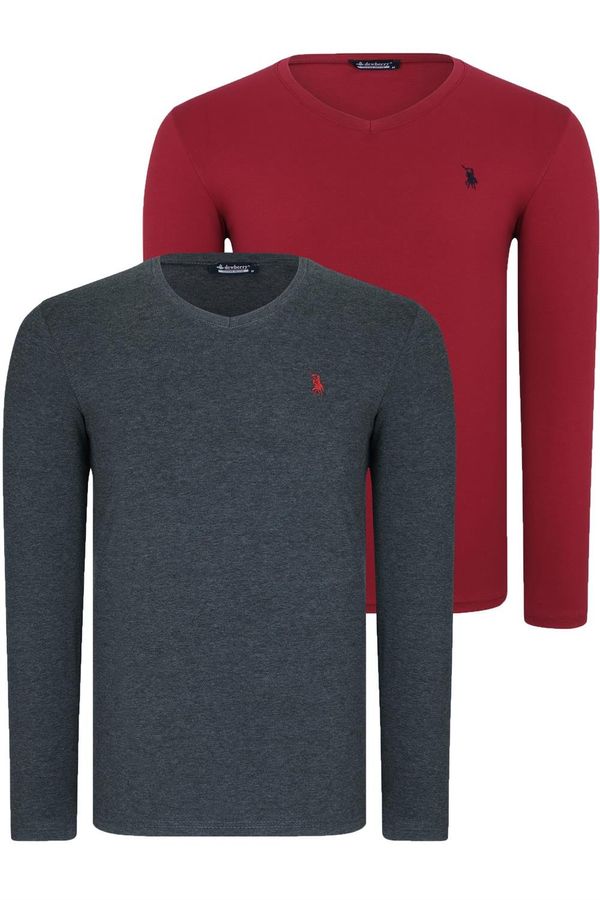 dewberry DOUBLE SET T8587 DEWBERRY V-NECK MEN'S SWEATSHIRT-BURGUNDY-ANTHRACITE