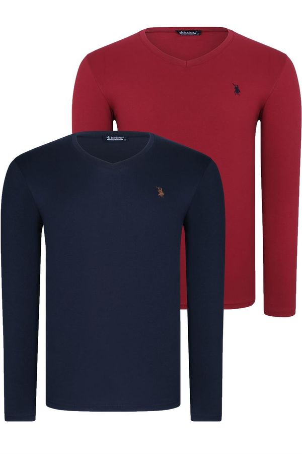 dewberry DOUBLE SET T8587 DEWBERRY V-NECK MEN'S SWEATSHIRT-NAVY-BURGUNDY