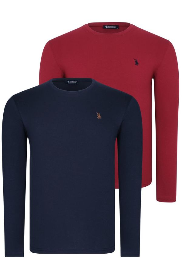 dewberry DOUBLE SET T8588 DEWBERRY ROUND NECK MEN'S SWEATSHIRT-BURGUNDY-NAVY BLUE