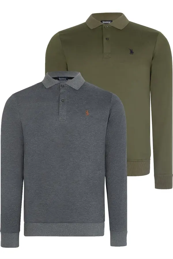 dewberry DOUBLE SET V4007 DEWBERRY MEN'S SWEATSHIRT-ANTHRACITE-KHAKI