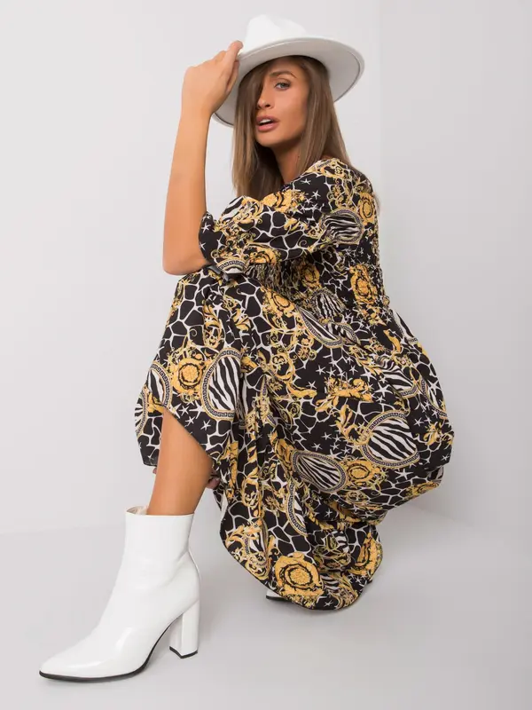 Italy Moda Dress-DHJ-SK-13965-1.61P-Black-Yellow