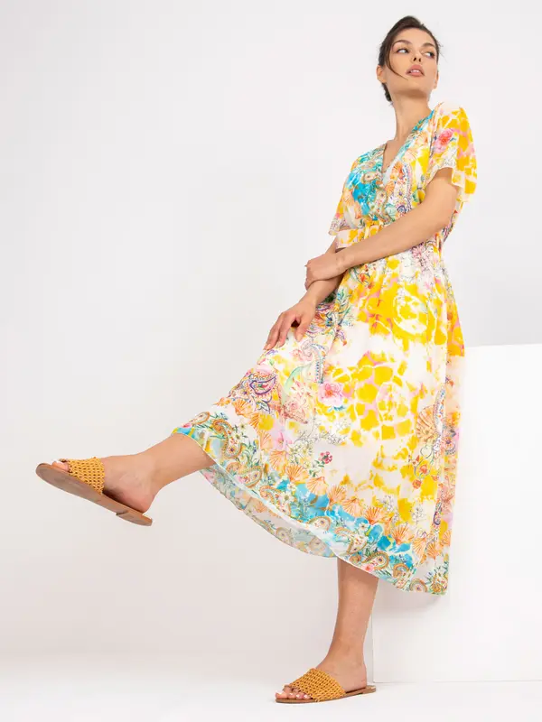 Italy Moda Dress-DHJ-SK-15967-1.01P-White-Yellow