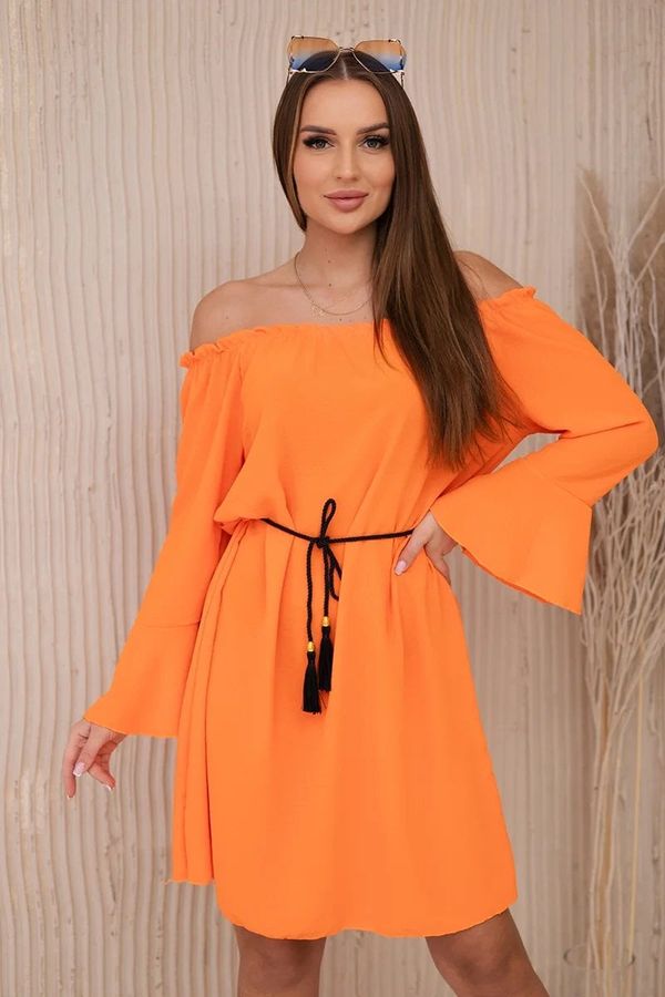 Kesi Dress tied at the waist with a string in orange