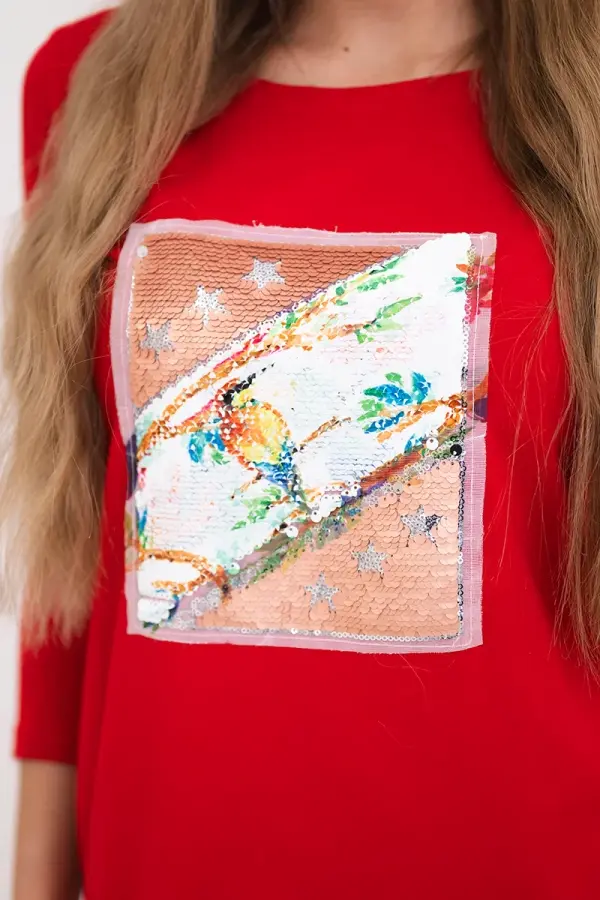 Kesi Dress with 3D Bird red graphics