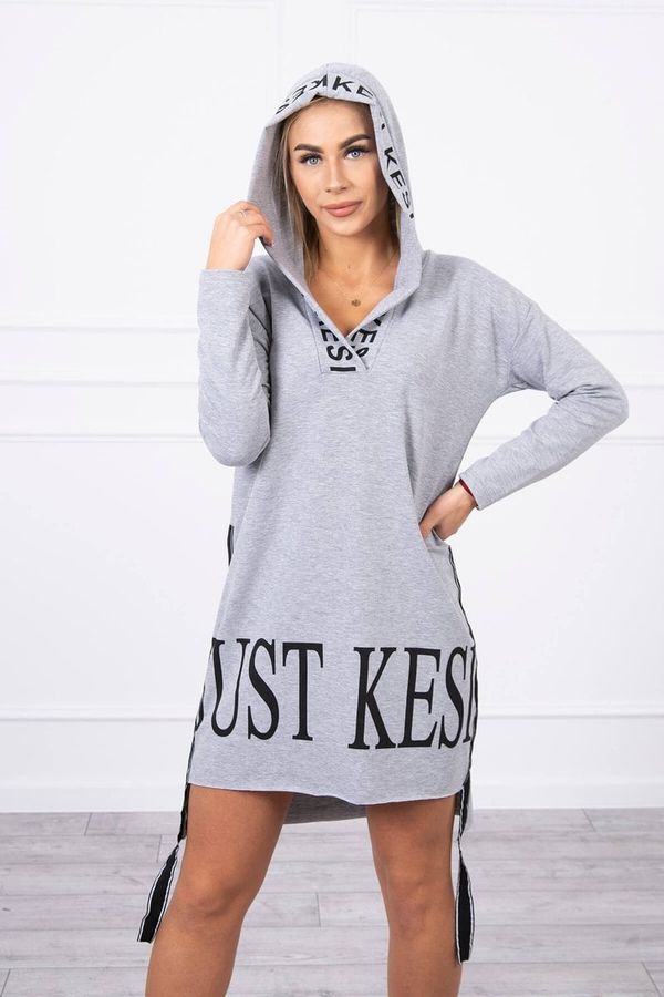 Kesi Dress with a hood and a gray print