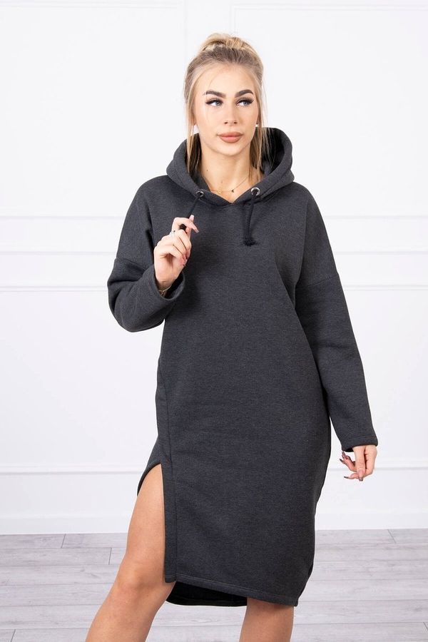 Kesi Dress with a hood and a slit on the side graphite melange