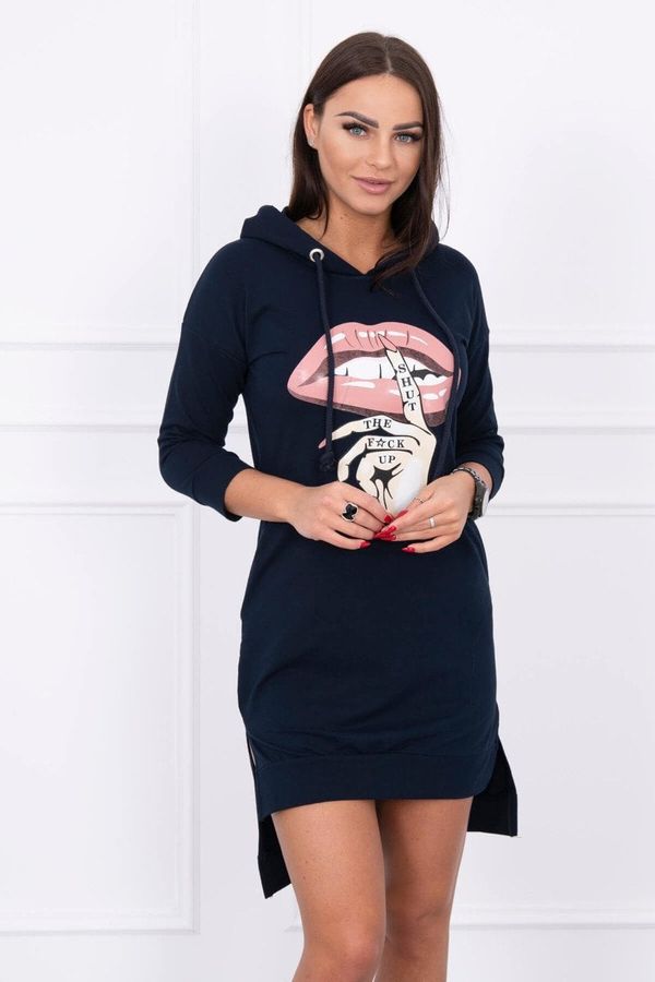 Kesi Dress with a longer back and a colorful print navy blue