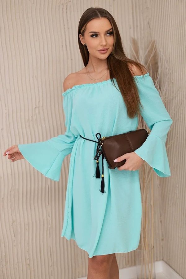 Kesi Dress with a mint drawstring at the waist