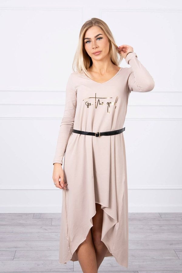 Kesi Dress with decorative belt and inscription beige