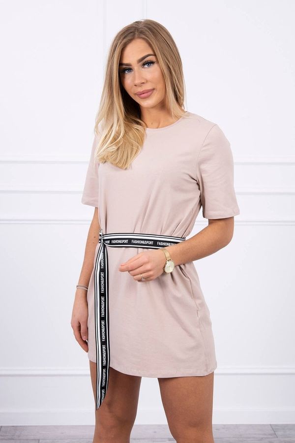 Kesi Dress with decorative belt in beige color