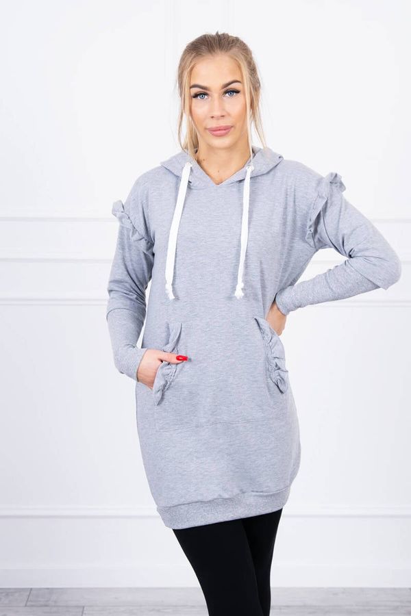 Kesi Dress with decorative ruffles and a hood in gray color