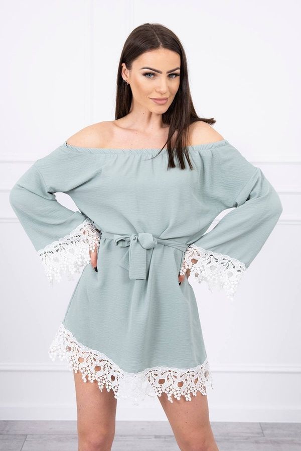 Kesi Dress with lace with tie at the waist mint