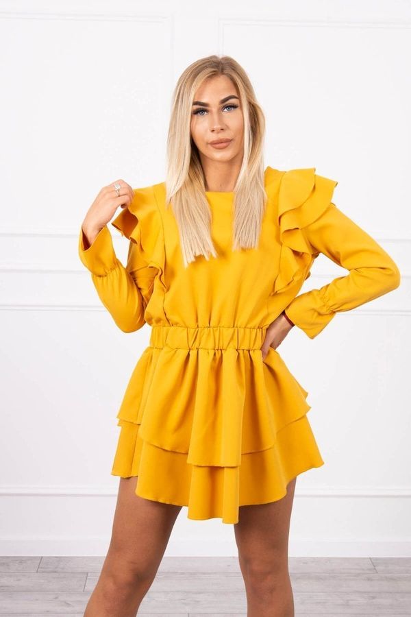 Kesi Dress with vertical mustard ruffles