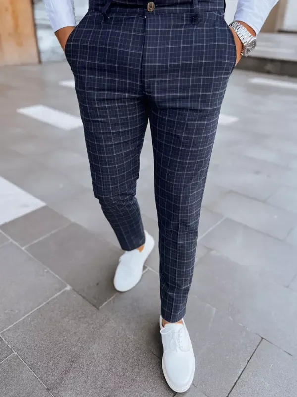 DStreet Dstreet Men's Plaid Chinos in Navy Blue