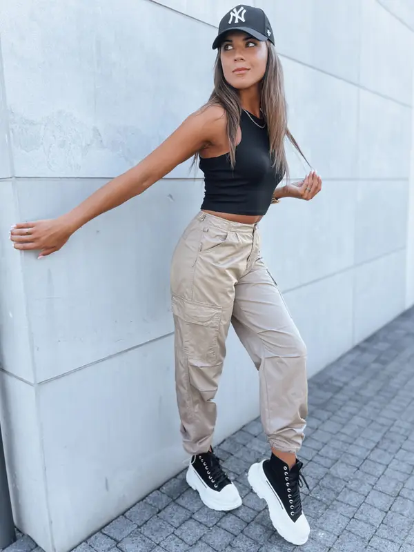 DStreet DStreet Spodnie damskie spadochronowe ADVENTURE beżowe