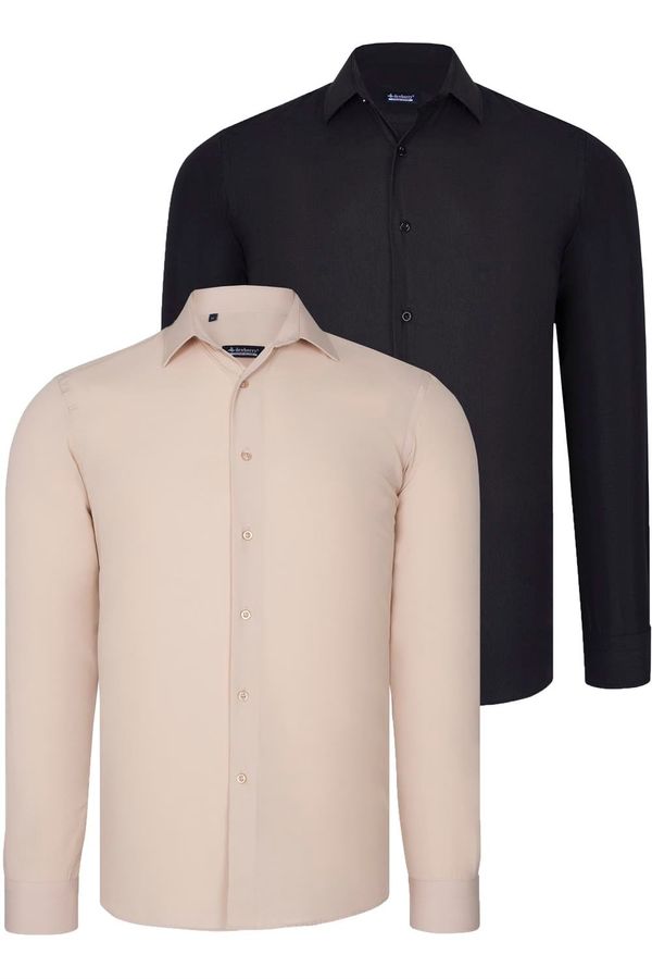 dewberry DUAL SET G726 DEWBERRY MENS SHIRTS-BLACK-BEIGE