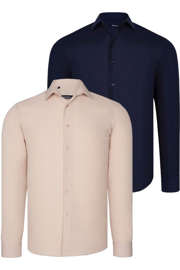 dewberry DUAL SET G726 DEWBERRY MENS SHIRTS-NAVY BLUE-BEIGE