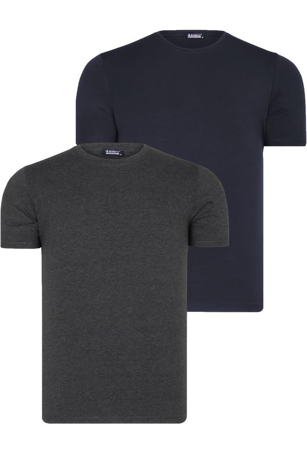 dewberry DUAL SET T8569 DEWBERRY BIKE COLLAR MENS T-SHIRT-ANTHRACITE-NAVY BLUE