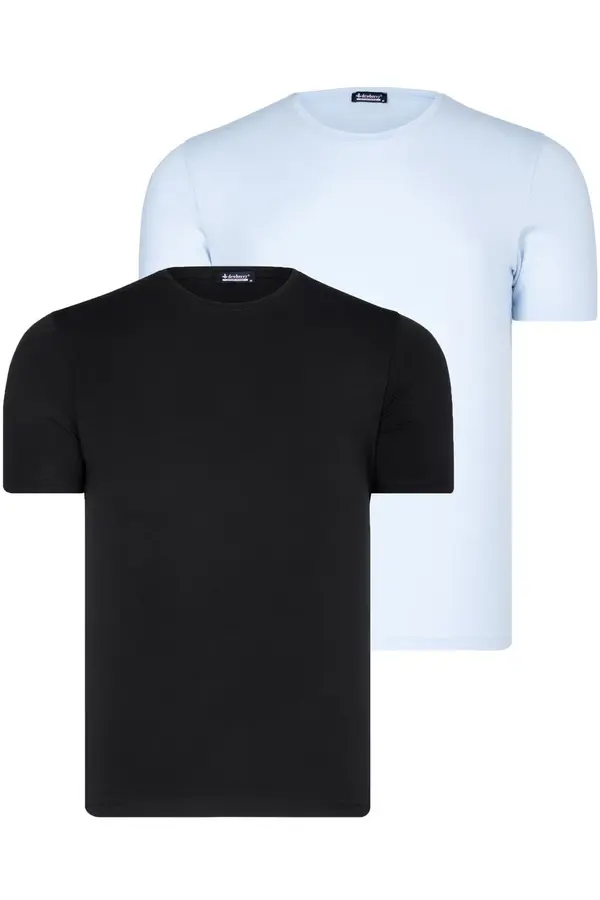 dewberry DUAL SET T8569 DEWBERRY BIKE COLLAR MENS T-SHIRT-BLACK-BLUE