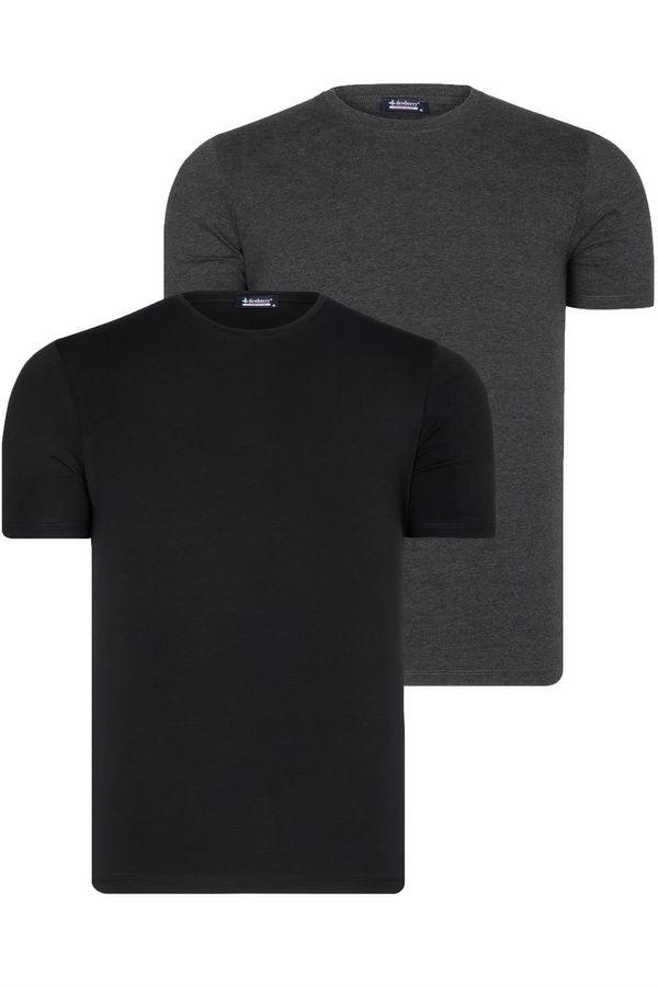 dewberry DUAL SET T8569 DEWBERRY BIKE COLLAR MENS T-SHIRT-DARK BLACK-ANTHRACITE