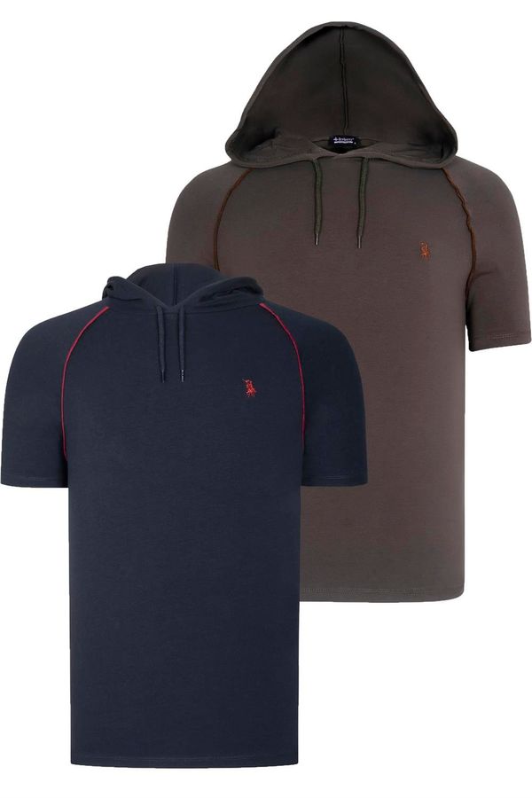 dewberry DUAL SET T8570 DEWBERRY HOODED MEN'S T-SHIRT-NAVY BLUE-KHAKI