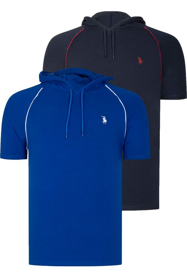 dewberry DUAL SET T8570 DEWBERRY HOODED MEN'S T-SHIRT-NAVY BLUE-SAX