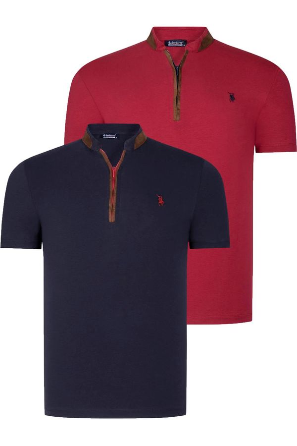 dewberry DUAL SET T8571 DEWBERRY ZIPPER MENS T-SHIRT-NAVY BLUE- BURGUNDY