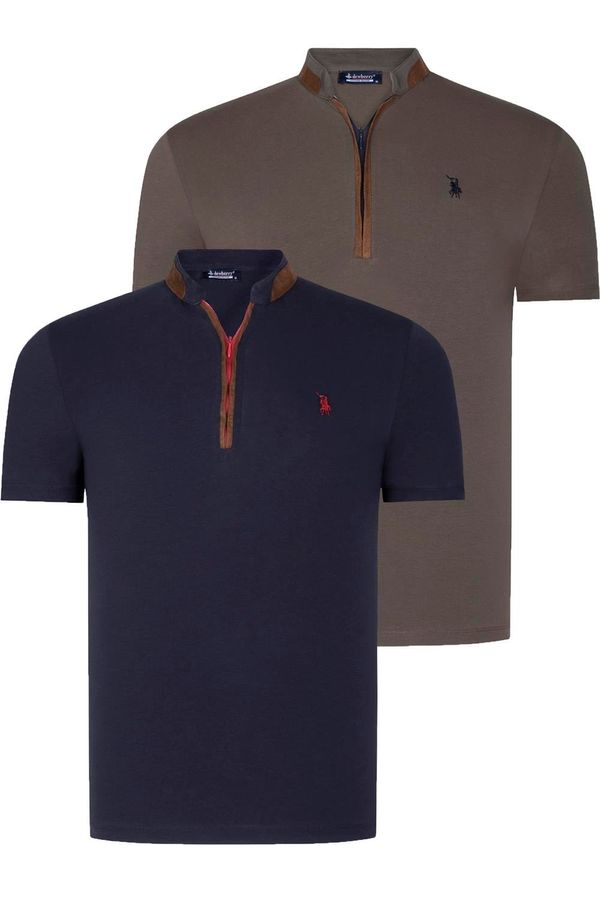 dewberry DUAL SET T8571 DEWBERRY ZIPPER MEN'S T-SHIRT-NAVY BLUE-KHAKI