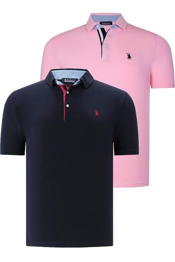 dewberry DUAL SET T8582 DEWBERRY MENS T-SHIRT-NAVY BLUE-PINK