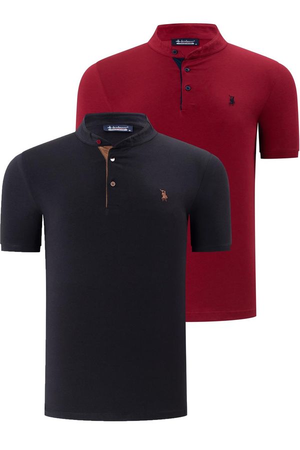 dewberry DUO SET T8560 DEWBERRY MEN'S T-SHIRT-BLACK-BURGUNDY