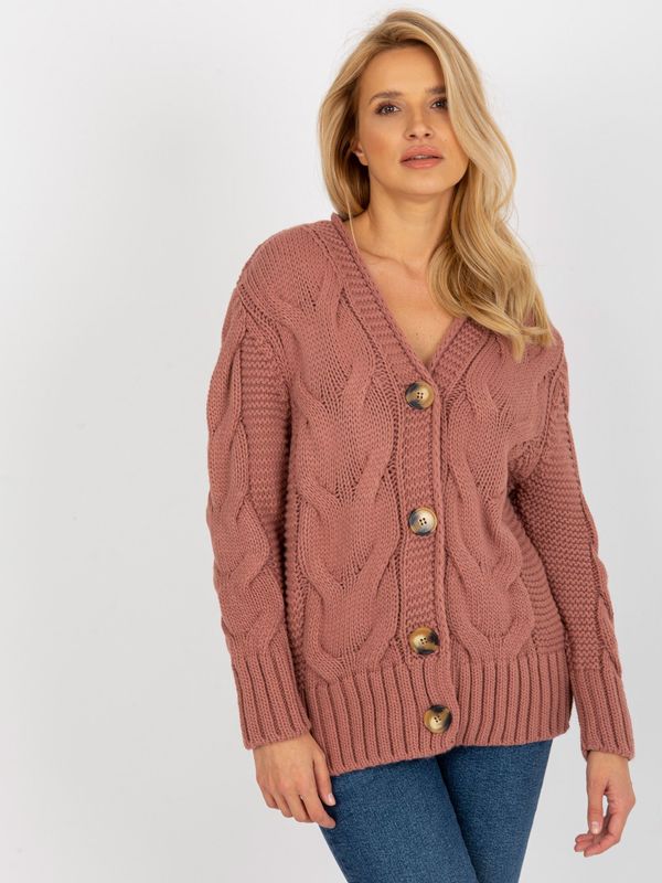 Fashionhunters Dusty pink cardigan by Louissine RUE PARIS with braids