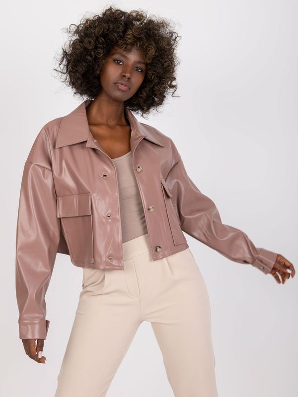 Fashionhunters Dusty pink transition jacket made of imitation Dorine leather