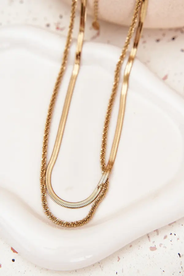 Boto Dvojna zlata ogrlica iz kirurškega jekla