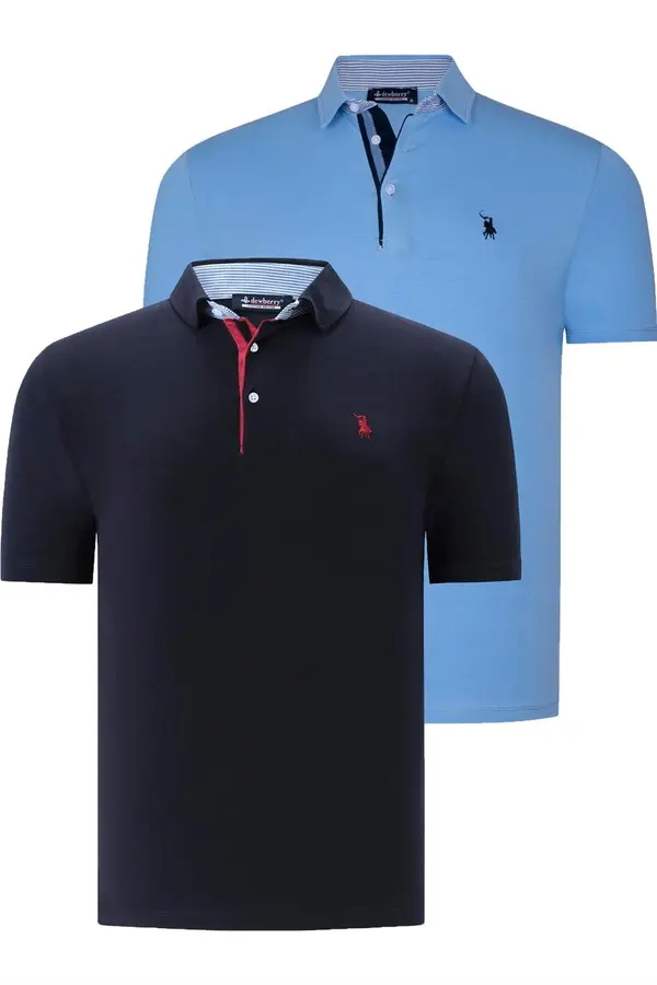 dewberry DVOJNI KOMPLET T8582 DEWBERRY MOŠKA MAJICA-MORNARSKO MODRO-SVETLO MODRA