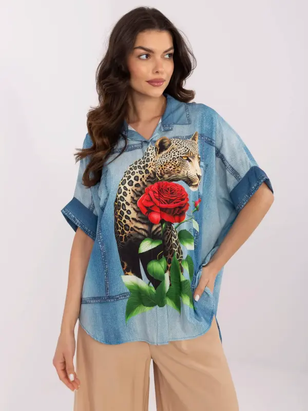 Italy Moda Džins majica z leopardjim vzorcem