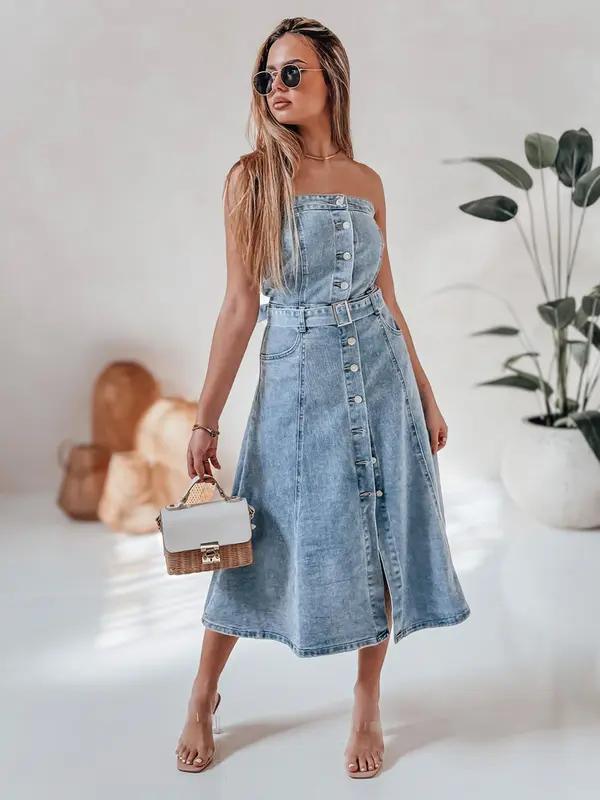 DStreet Džins midi obleka s pasom SUMMER SKY