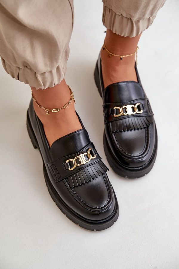 Kesi Eco leather loafers women's with gold decoration black zanita