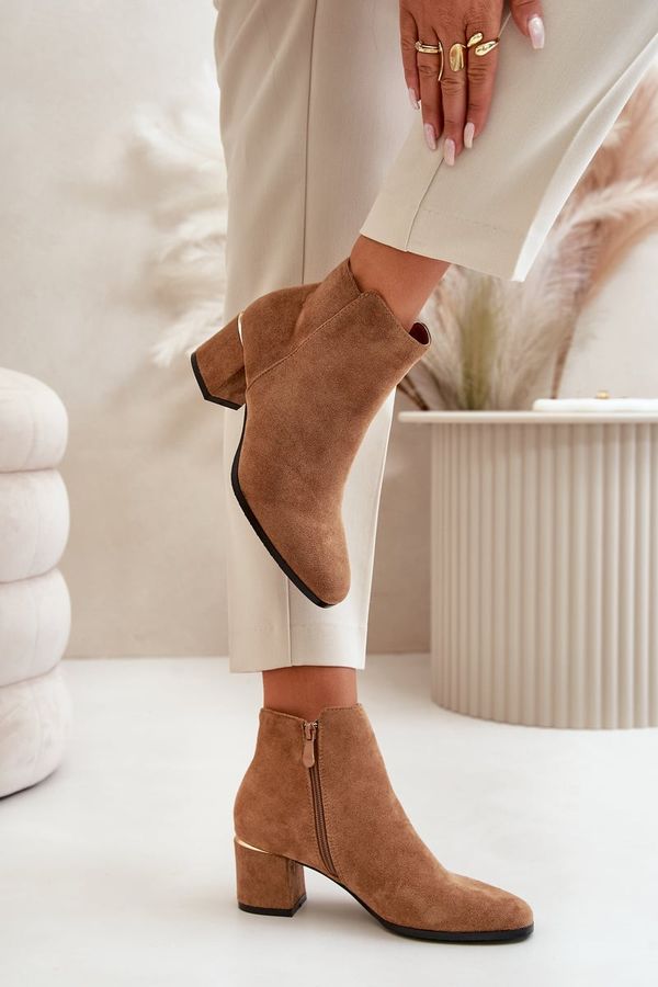 Kesi Eco Suede Ankle Boots With Zipper Camel Sairis