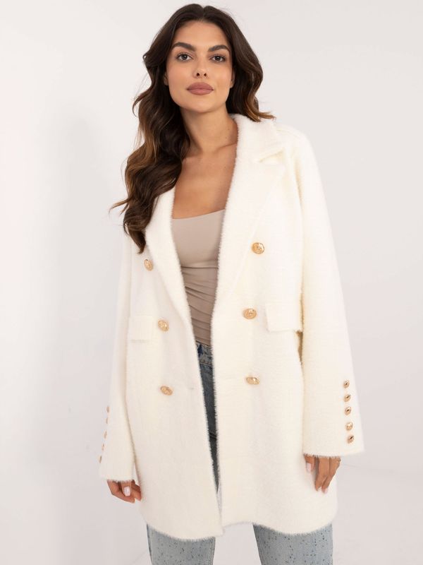 Fashionhunters Ecru alpaca coat with button closure