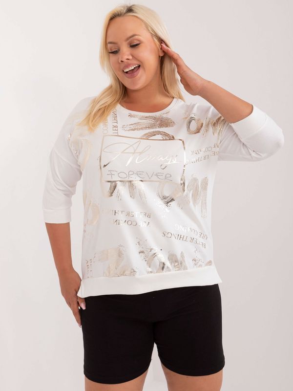 Fashionhunters Ecru asymmetrical plus size blouse with print