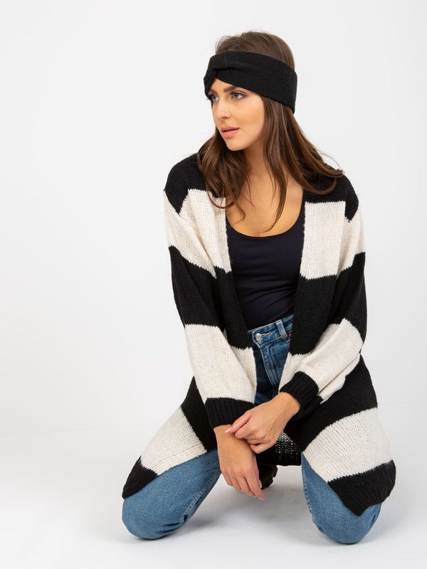 Fashionhunters Ecru-black loose striped cardigan OCH BELLA