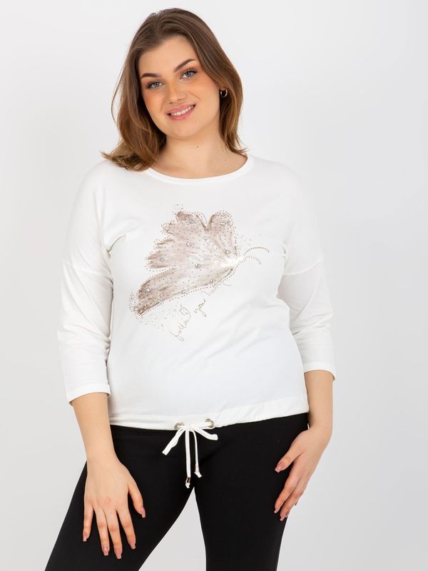 Fashionhunters Ecru blouse plus sizes with application and print