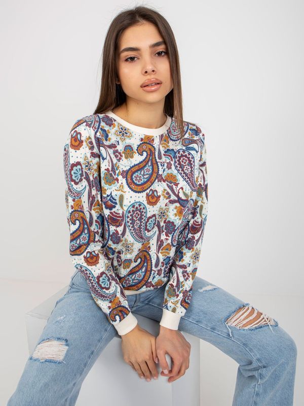 Fashionhunters Ecru-blue sweatshirt with oriental patterns without hood